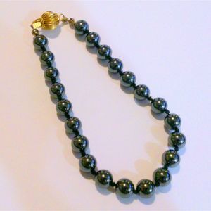 Vintage Extra Large 10 Inch Hand Knotted Hematite Beaded Bracelet